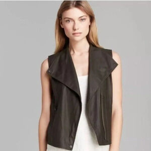 VINCE 100% Leather Olive Green Moto‎ Military Vest Size XS